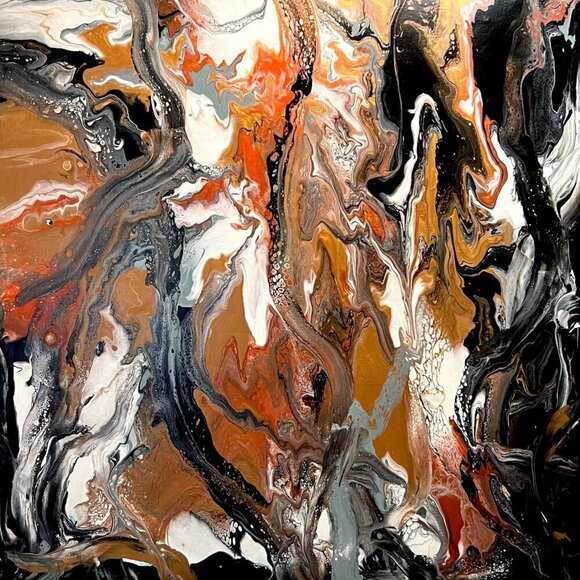 Large Hand Crafted Acrylic Abstract Painting Neutral Earth Tone Modern - Picture 9 of 11